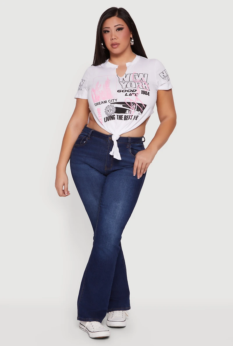 Plus New York Graphic Knot Front T-Shirt
