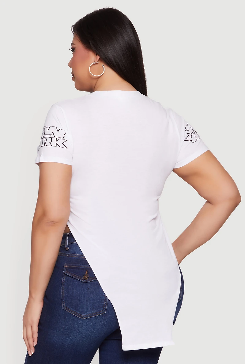 Plus New York Graphic Knot Front T-Shirt