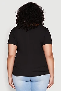 Womens Plus Size 3D Pretty Brown Girl Foil Graphic Tee, Black, Size 2X