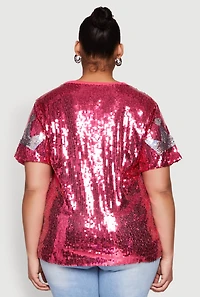 Womens Plus Size Birthday Queen Sequin Top, Pink, Size 2X