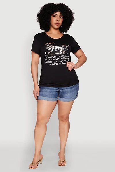 Womens Plus 3D Boss Foil Graphic Tee, Black,