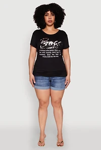 Womens Plus 3D Boss Foil Graphic Tee, Black,