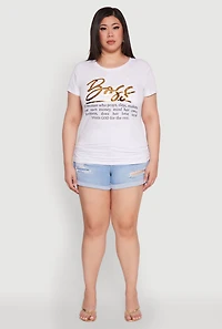 Womens Plus Size 3D Boss Foil Graphic Tee, White, Size 1X