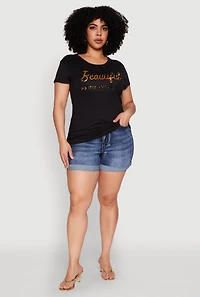 Womens Plus Ruched 3D Beautiful Foil Graphic Tee,