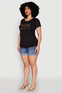 Womens Plus Ruched 3D Beautiful Foil Graphic Tee,