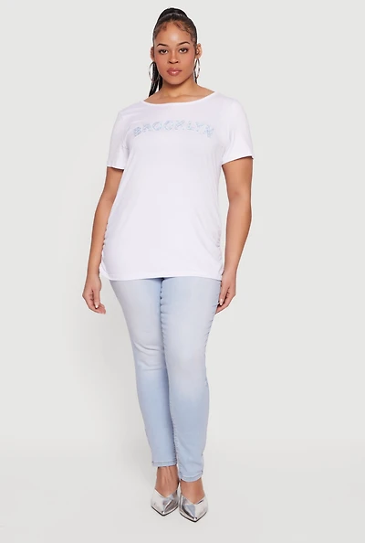 Plus Gingham Detail Brooklyn Graphic Tee