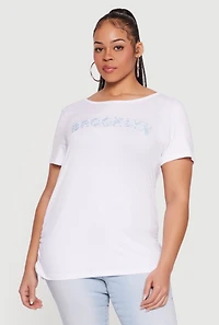 Plus Gingham Detail Brooklyn Graphic Tee