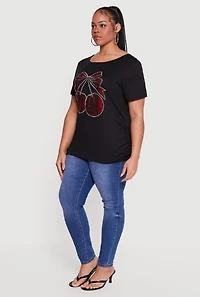 Plus Cherry Bow Rhinestone Graphic Top