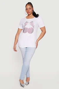 Plus Cherry Bow Rhinestone Graphic Top