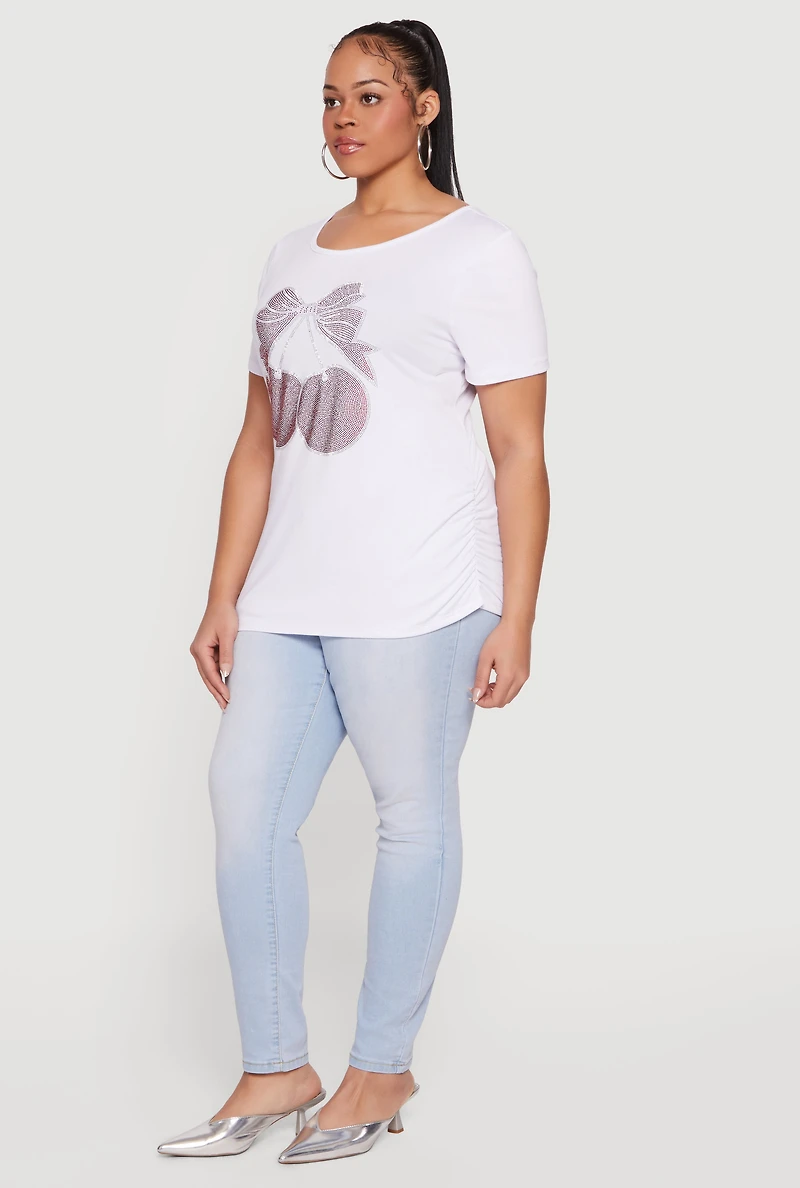 Plus Cherry Bow Rhinestone Graphic Top
