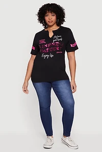 Plus Kindness Matters Sequin Graphic Notch Neck Tee