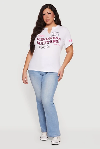 Plus Kindness Matters Sequin Graphic Notch Neck Tee