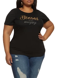Plus Blessed All Day Everyday Rhinestone Embossed Tee