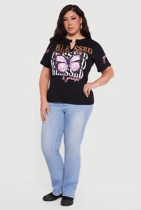 Plus Blessed and Grateful Notch Neck Graphic Tee