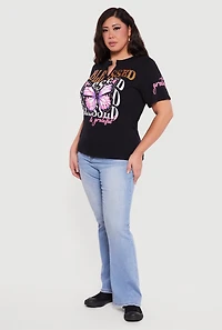 Plus Blessed and Grateful Notch Neck Graphic Tee