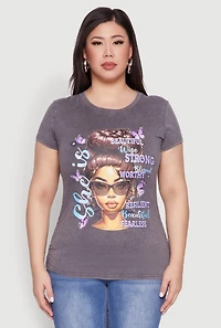 Womens Plus Size Mineral Wash She Is Graphic Tee, Grey, Size 1X