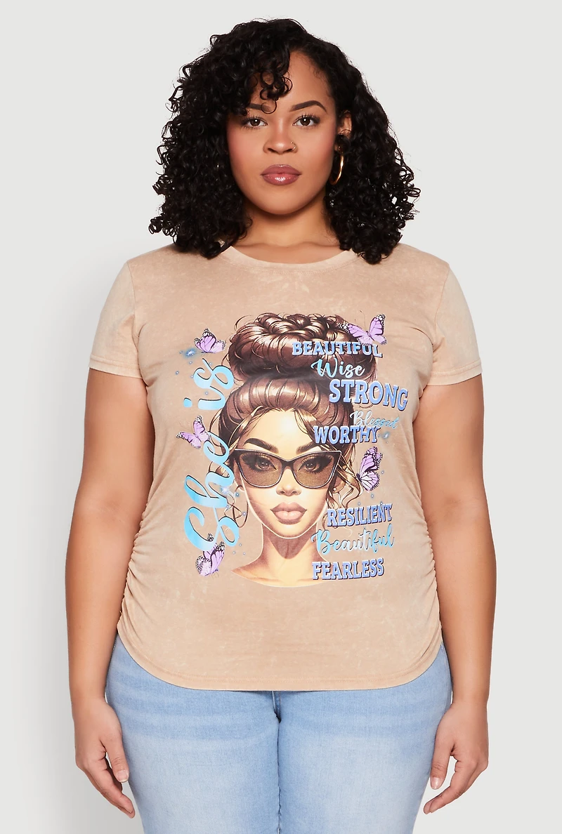 Plus Mineral Wash She Is Graphic Tee