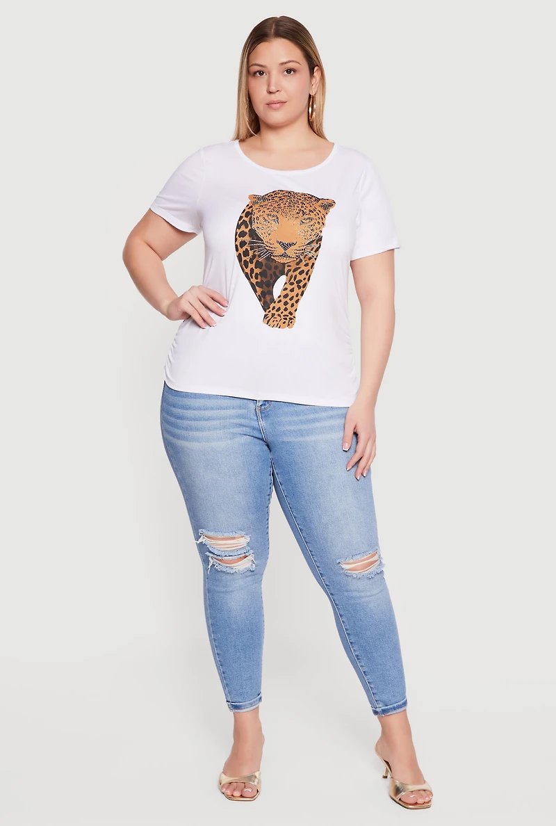 Plus Rhinestone Leopard Graphic Tee