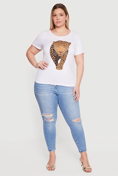 Plus Rhinestone Leopard Graphic Tee