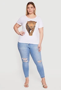 Plus Rhinestone Leopard Graphic Tee