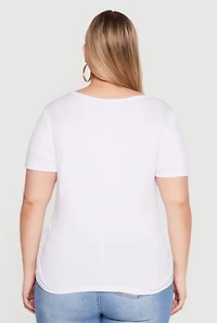 Plus Rhinestone Paris Heels Graphic Side Ruched Tee
