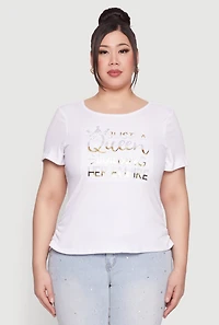Womens Plus Size Just A Queen 3D Foil Graphic Tee, White, Size 1X