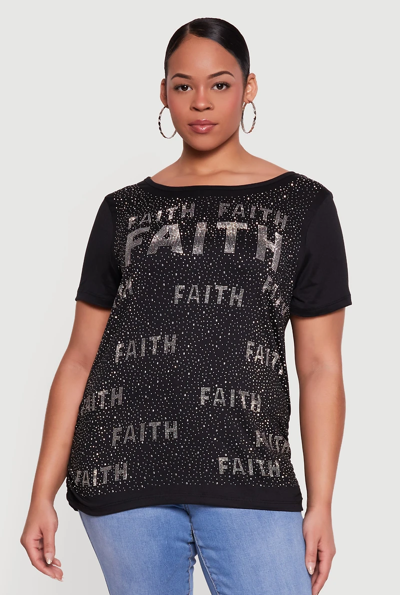 Plus Rhinestone Faith Graphic Tee