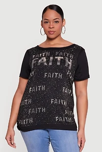 Plus Rhinestone Faith Graphic Tee