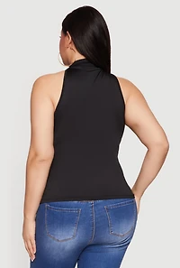 Plus Sleeveless Tie Neck Blouse