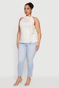 Plus Sleeveless Tie Neck Blouse