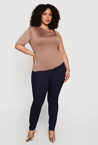 Plus Ruched Quarter Sleeve One Shoulder Top
