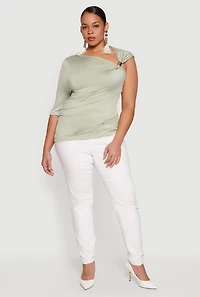 Plus Ruched Quarter Sleeve One Shoulder Top