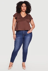 Plus Flutter Sleeve Smocked Babydoll Top