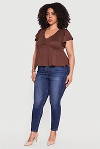 Plus Flutter Sleeve Smocked Babydoll Top