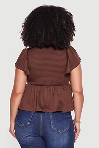 Plus Flutter Sleeve Smocked Babydoll Top