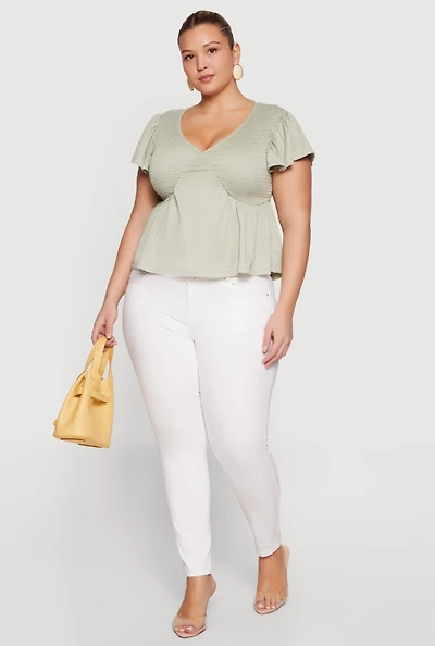 Plus Flutter Sleeve Smocked Babydoll Top