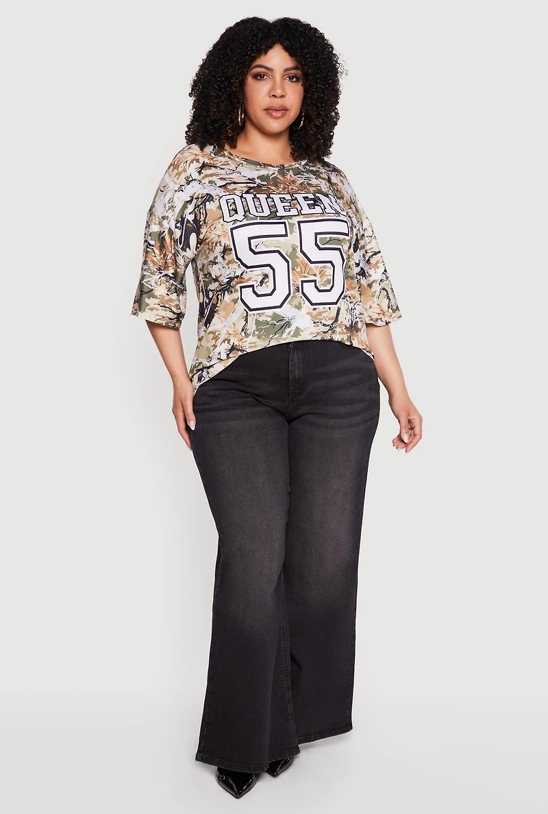 Plus Hunter Camo Graphic Print Jersey Mesh Top