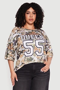Plus Hunter Camo Graphic Print Jersey Mesh Top