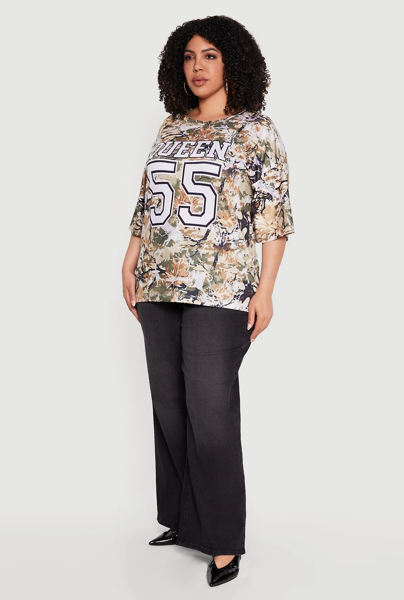 Plus Hunter Camo Graphic Print Jersey Mesh Top