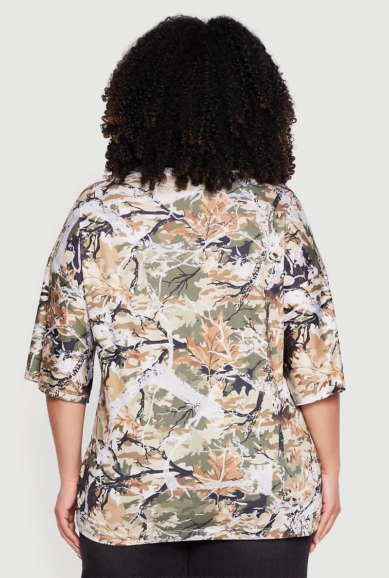Plus Hunter Camo Graphic Print Jersey Mesh Top
