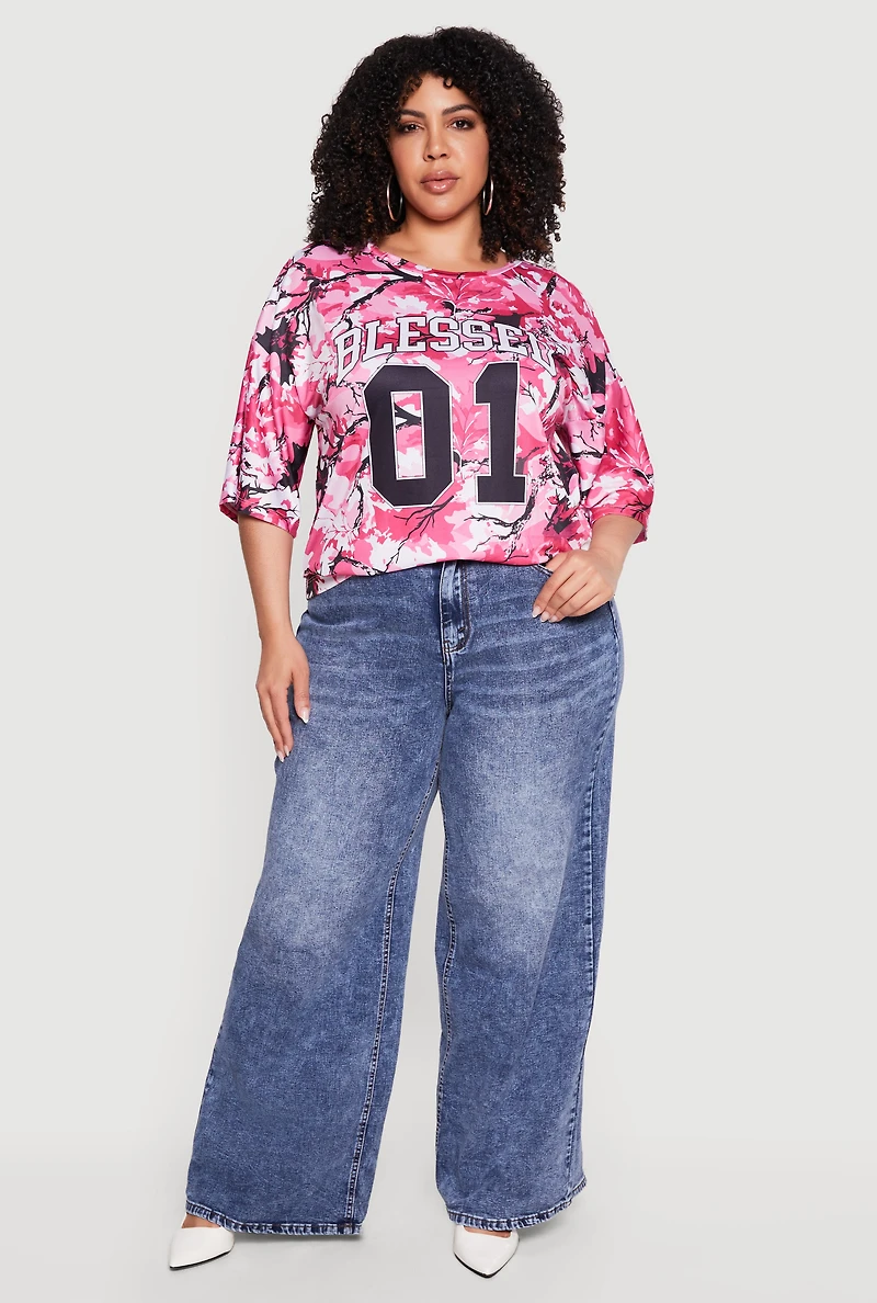 Plus Size Hunter Camo Graphic Print Jersey Mesh Top