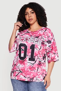 Plus Size Hunter Camo Graphic Print Jersey Mesh Top
