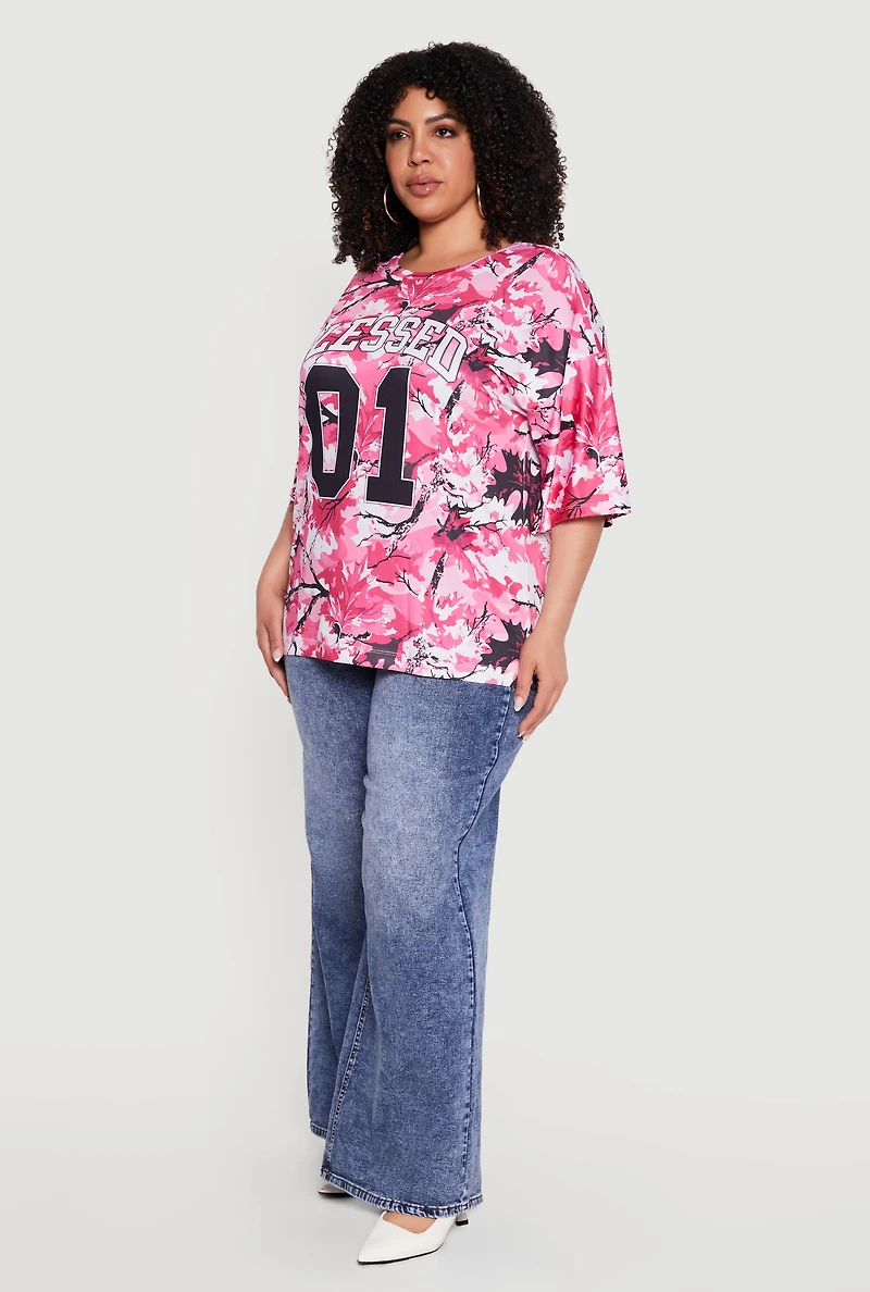 Plus Size Hunter Camo Graphic Print Jersey Mesh Top
