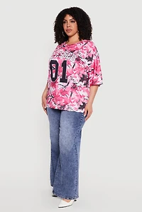 Plus Size Hunter Camo Graphic Print Jersey Mesh Top