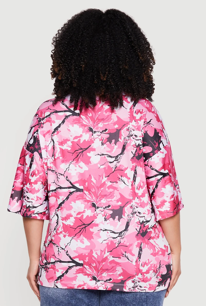Plus Size Hunter Camo Graphic Print Jersey Mesh Top