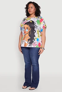 Womens Plus Size Good Vibes Graphic Newspaper Print Tee, Multi, Size 2X