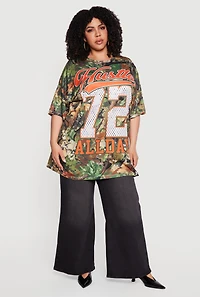 Plus Hustle All Day 72 Graphic Hunter Camo Oversized Tee