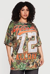 Plus Hustle All Day 72 Graphic Hunter Camo Oversized Tee