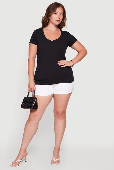 Plus V Neck Short Sleeve Basic Tee