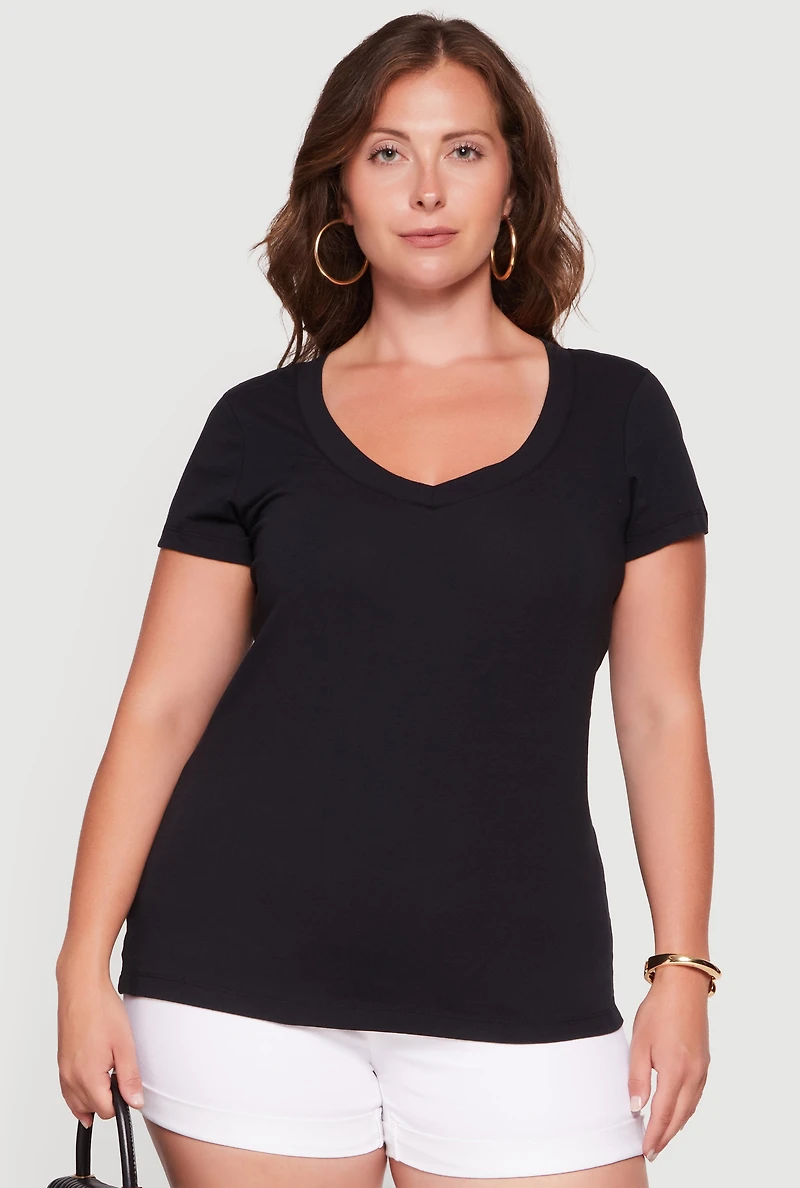 Plus V Neck Short Sleeve Basic Tee
